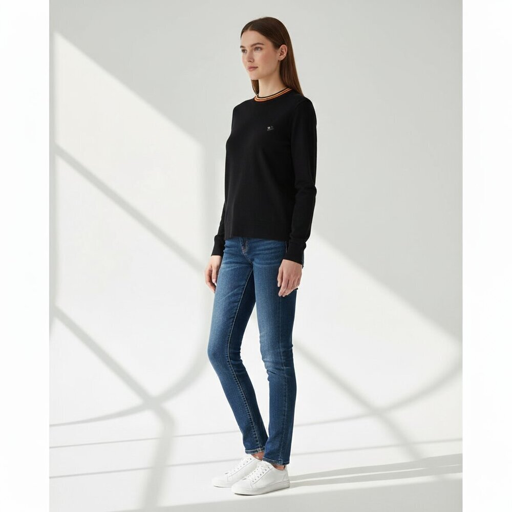 Burberry Cotton Crew Neck‎ Long Sleeve Sweater Black Women L